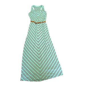 Mint Green Chevron Stripe Sleeveless Maxi Dress With Belt Small Casual Spring